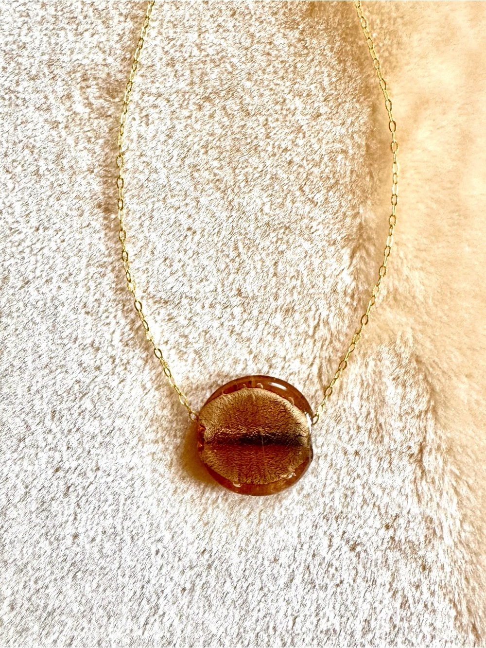 Gold Chain Necklace with Amber Glass Pendant